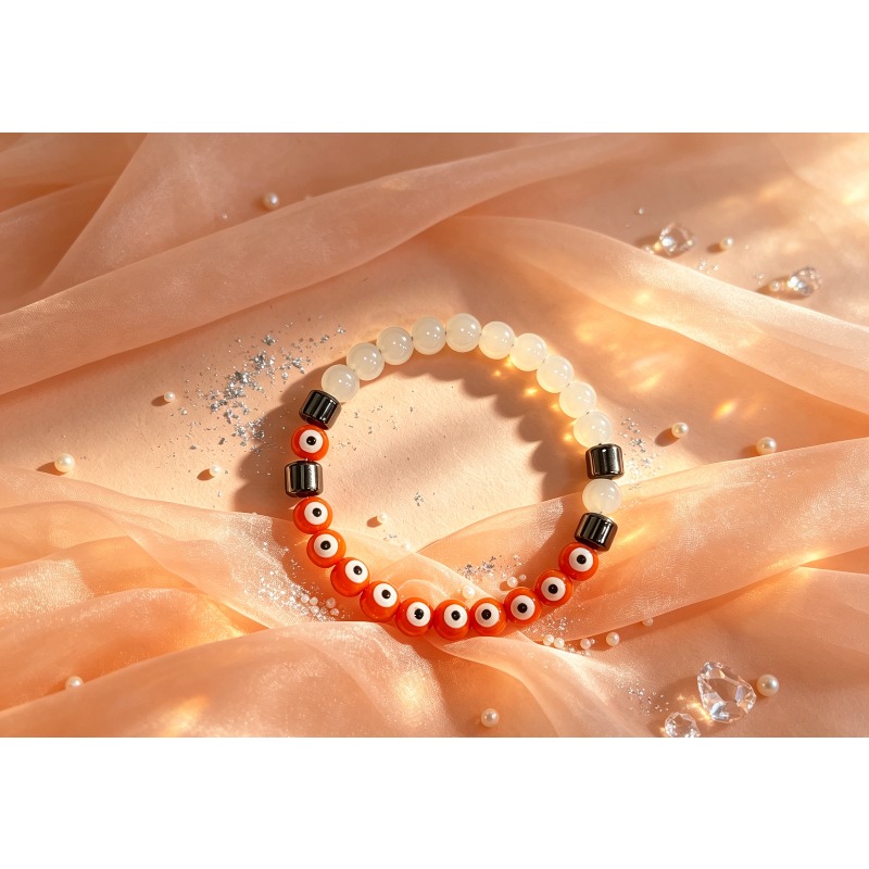 Patchwork Handmade Bead Bracelet with Orange Eyeball, Trendy